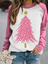 Pink Christmas Tree Print Casual Sweatshirt