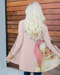 Christmas Striped Pink Santa Loose Cardigan