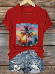 Christmas Palm Tree Print V-Neck T-Shirt