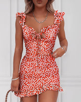 Tied Detail Ditsy Floral Print Ruched Dress