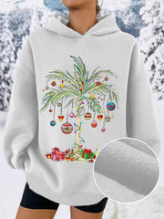 Christmas Palm Tree Print Hooded Sweatshirt
