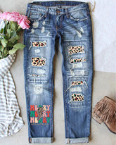 Merry Christmas Leopard Print Loose Casual Pants