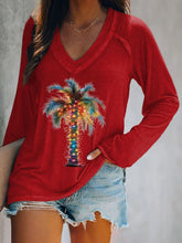 Casual V-Neck Printed Long Sleeve T-Shirt