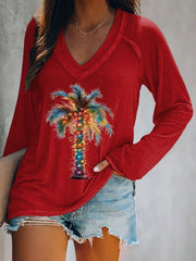 Casual V-Neck Printed Long Sleeve T-Shirt