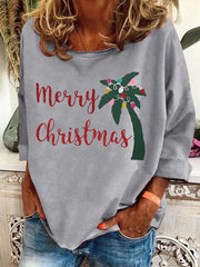 Retro Palm Tree Merry Chrismas Printed Sweatshirt