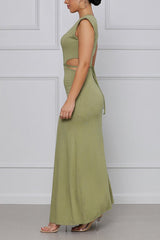 Cut Out Tie Back Sleeveless Maxi Dress