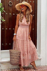 Polka Dot Lace Trim Wrap Front Beach Chiffon Dress