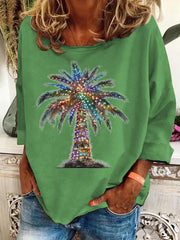 Christmas Palm Tree Print Crew Neck Sweatshirt