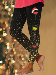 Christmas Wine Glass Print Leggings