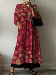 Glitter Gradient Christmas Print Pocket V-neck Cotton Dress