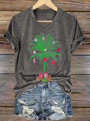 Florida Merry Christmas Palm Tree Printed V-neck T-shirt