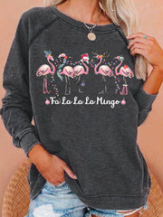 Christmas Flamingo Print Sweatshirt