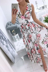 Chiffon Floral Print Ruffle Hem Overlap Dress