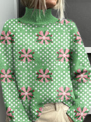 Green Christmas Christmas Tree Pattern Art Print Knit Turtleneck Pullover Sweater