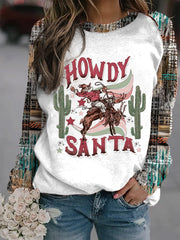 WESTERN AND CHRISTMAS COMBINED "HOWDY SANTA" PRINT SWEATSHIRT