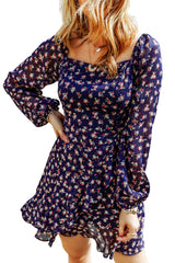 Floral Square Neck Long Sleeve Dress