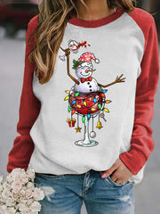 Snowman Wine Glass with Light Print Christmas Sweatshirt