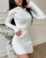 Solid Rib-Knit Thumb Hole Hooded Mini Dress