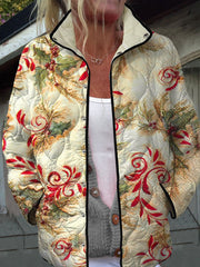 Vintage Christmas Art Print Casual Quilted Jacket