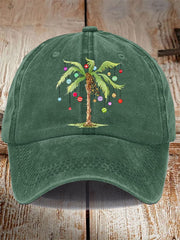 Unisex Distressed Washed Cotton Christmas Palm Tree Hot Spot Hat