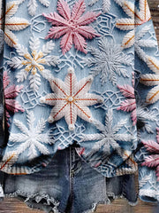 Snowflake Christmas Art Print Knit Pullover Sweater