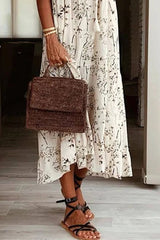 Floral Print Tie Neck Ruffle Trim Long Dress