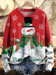 Christmas Snowman Art Print Knitted Pullover Sweater