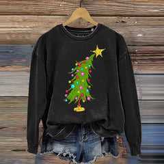 Christmas Tree Print Crew Neck Sweatshirt