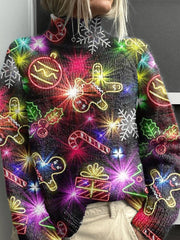 Lovely Shiny Christmas Art Print Knit Turtleneck Pullover Sweater