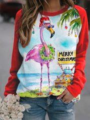 Merry Christmas Flamingo Christmas Art Print Sweatshirt