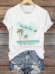 Retro Florida Merry Christmas Beach Palm Tree Print T-Shirt
