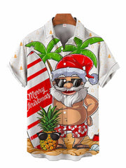 Christmas Elements Sunbathing Santa Caus Printing Short Sleeve Shirt