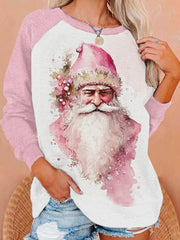 Women's Pink Santa Claus Print Christmas Casual Sweatshirt