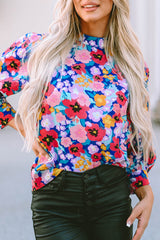 Floral Print Mock Neck Blouse