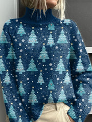 Christmas Tree Pattern Art Print Knit Turtleneck Pullover Sweater