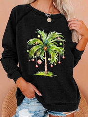 Casual Christmas Palm Tree Printed Long Sleeve Sweatshirt