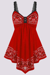 Paisley Print Contrast Lace Hanky Hem Mini Dress