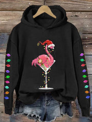 Christmas Colorful Lights Flamingo Holiday Casual Hoodie