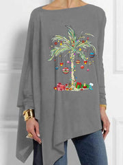 Christmas Palm Tree Round Neck Casual Irregular T-Shirt