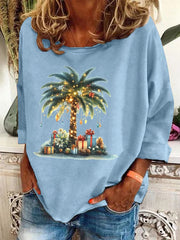 Christmas Palm Tree Holiday Print Casual Sweatshirt