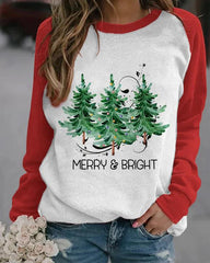 Merry And Bright Christmas Tree Print Casual Sweatshirt