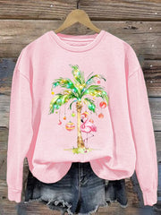 Christmas Palm Tree Print Crewneck Sweatshirt