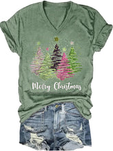 Merry Christmas Trees Print V-Neck T-Shirt