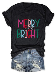 Merry And Bright Christmas Print T-Shirt