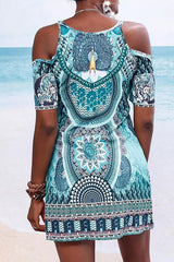 Allover Print Strappy Cold Shoulder Dress