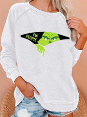 EW People Christmas Print Casual Crewneck Sweatshirt