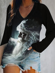 Casual Art Santa Print Long Sleeve T-Shirt