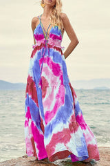 Allover Print Criss Cross Maxi Peplum Dress