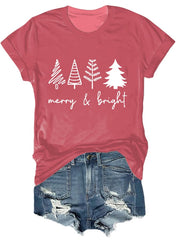 Merry And Bright Christmas Print Short Sleeve T-Shirt