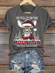 Go Tell Him Christmas Printed Round Neck Short Sleeve T-Shirt